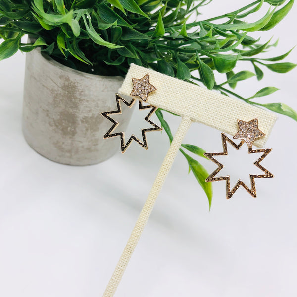 Gold Starburst Pave Earrings - Ear Jacket Style