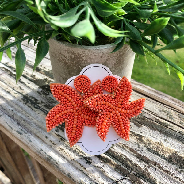 Coral Beaded Starfish Earrings