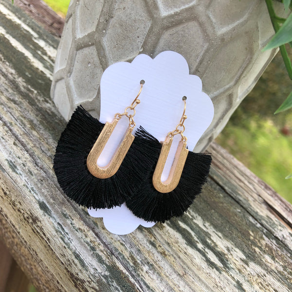 Black & Gold Fan Earrings