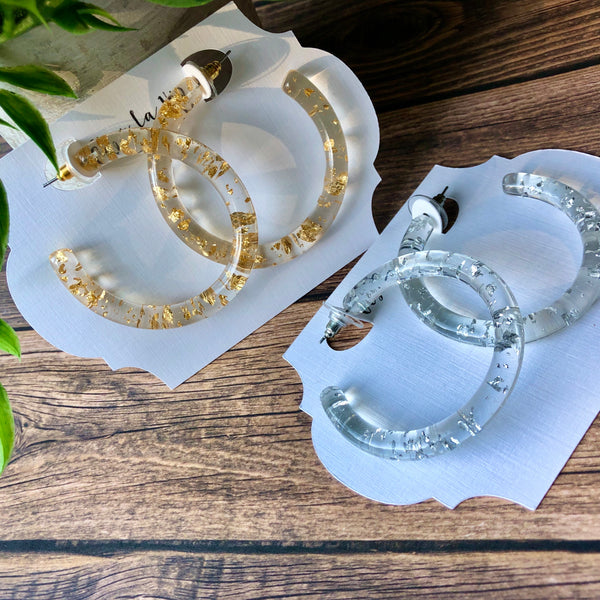 Gold or Silver Flake Clear Hoops
