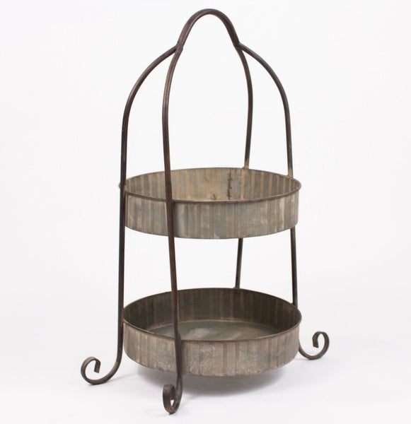 2 Tiered Galvanized Tray Stand with Iron