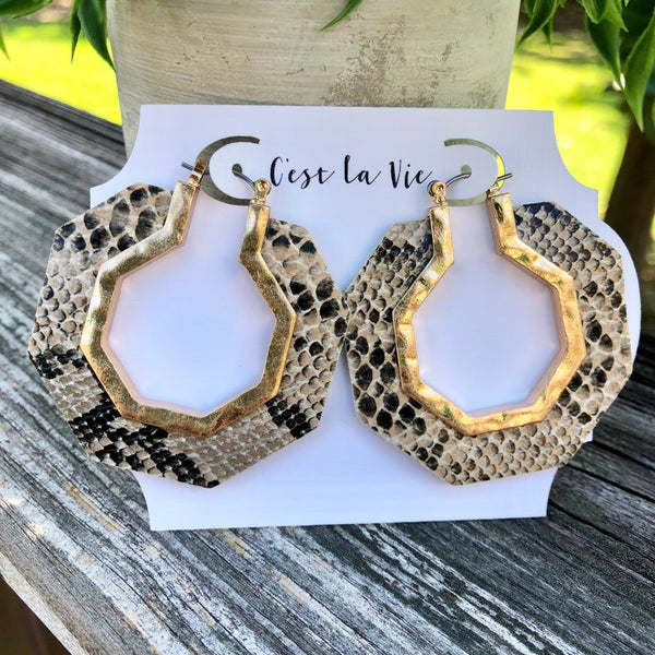 Snakeskin Earrings - Animal Print - Hoop Style