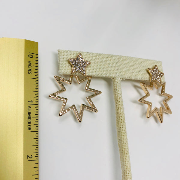 Gold Starburst Pave Earrings - Ear Jacket Style