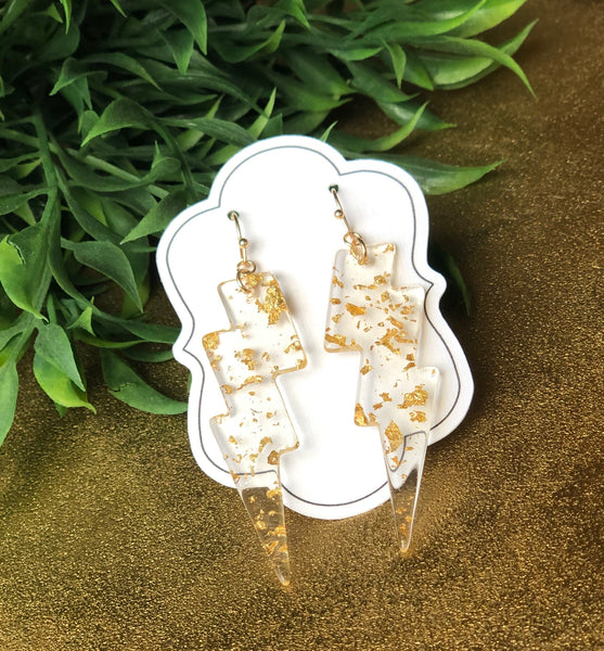 Lightening Bolt Clear & Gold Flake