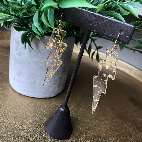 Lightening Bolt Clear & Gold Flake