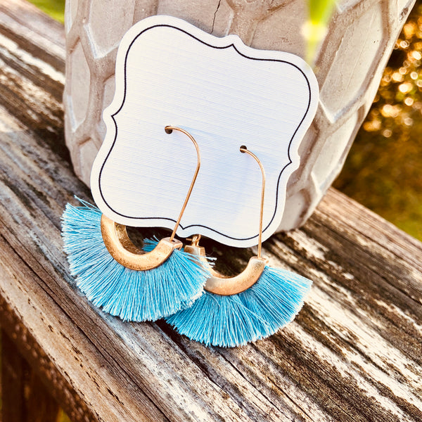 Fan Tassel Hoop Earrings - Periwinkle/Light Blue