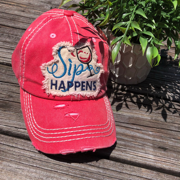 Sip Happens Women's Distressed Baseball Hat