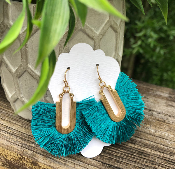 Teal and Gold Fan Earrings