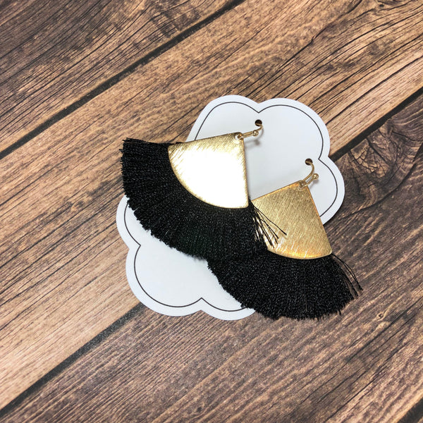 Worn Gold Fan Tassle Earrings