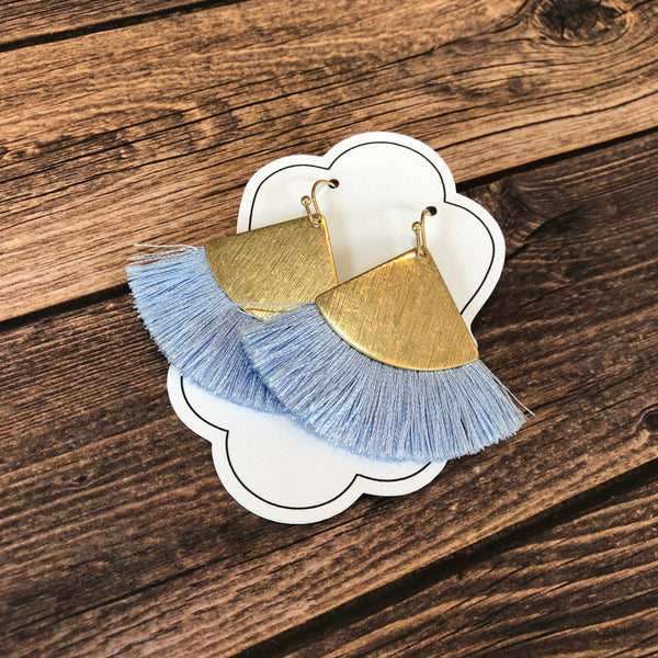 Worn Gold Fan Tassle Earrings