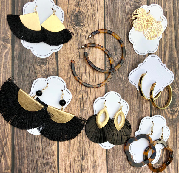 Worn Gold Fan Tassle Earrings