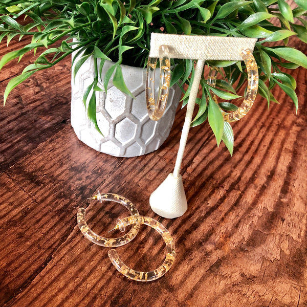 Gold or Silver Flake Clear Hoops