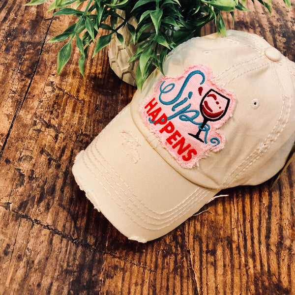 Sip Happens Women's Distressed Baseball Hat