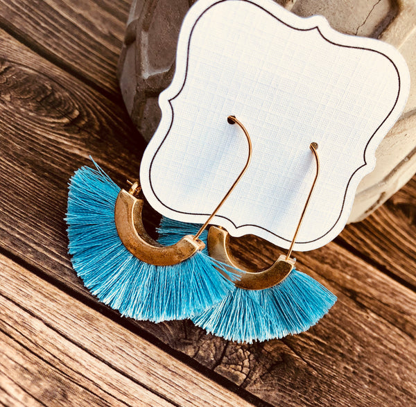 Fan Tassel Hoop Earrings - Periwinkle/Light Blue