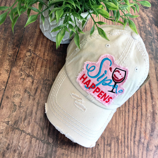Sip Happens Women's Distressed Baseball Hat