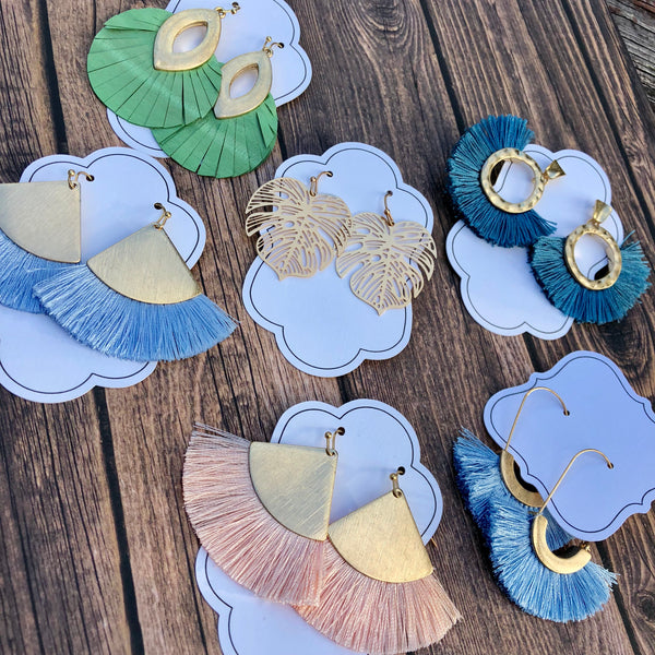 Fan Tassel Hoop Earrings - Periwinkle/Light Blue