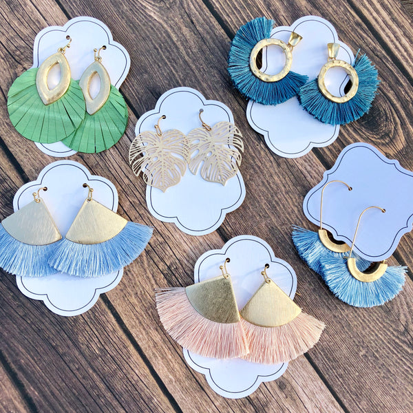 Fan Tassel Hoop Earrings - Periwinkle/Light Blue