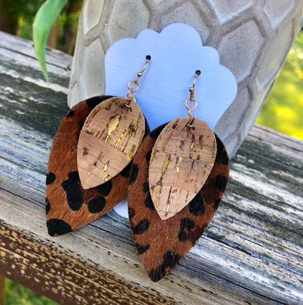 Leopard and cork leather earrings - gold flake! SO CUTE! Shop FAVORITE!
