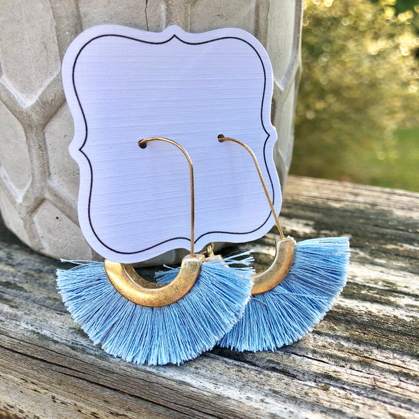 Fan Tassel Hoop Earrings - Periwinkle/Light Blue