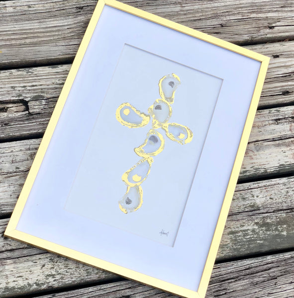Gold Oyster Cross Framed Print