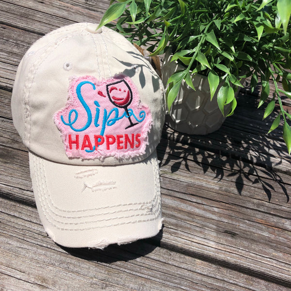 Sip Happens Women's Distressed Baseball Hat