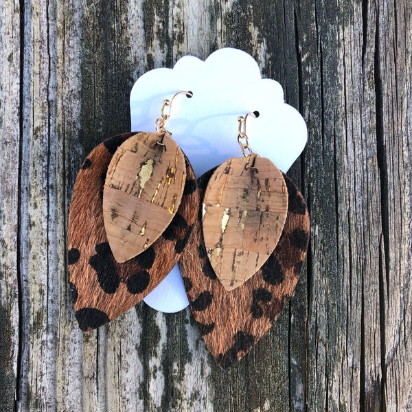 Leopard and cork leather earrings - gold flake! SO CUTE! Shop FAVORITE!