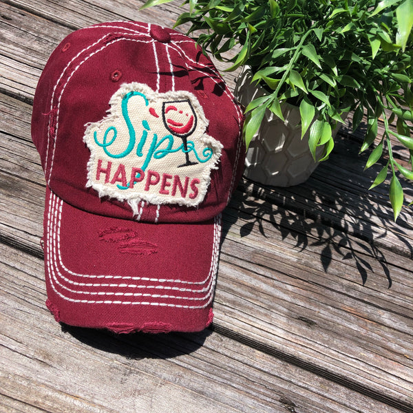 Sip Happens Women's Distressed Baseball Hat