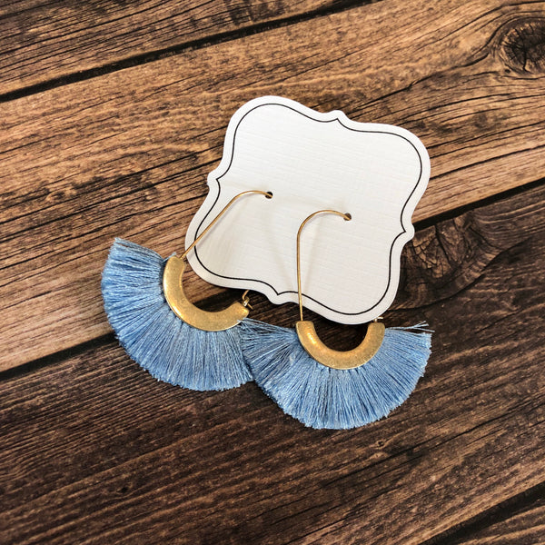 Fan Tassel Hoop Earrings - Periwinkle/Light Blue