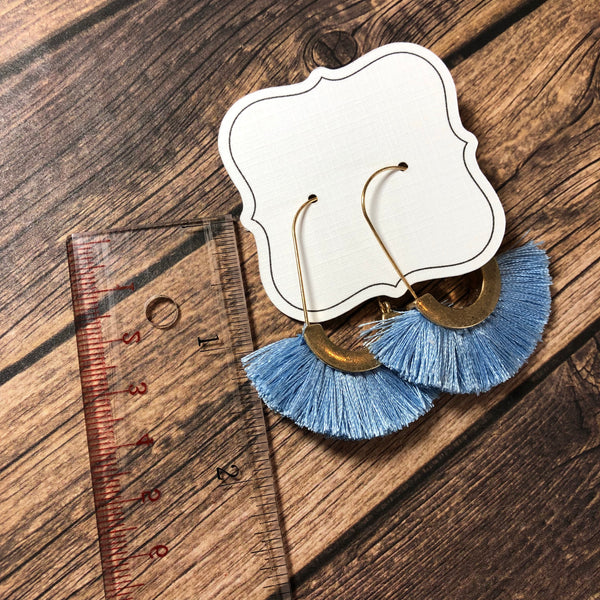 Fan Tassel Hoop Earrings - Periwinkle/Light Blue