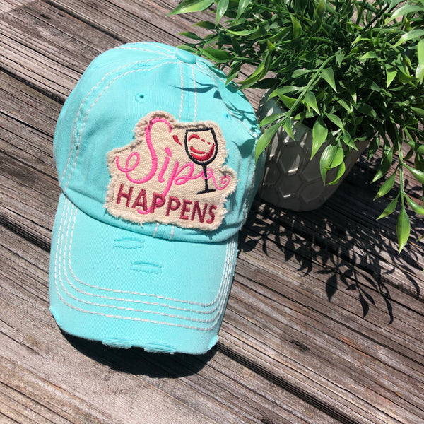 Sip Happens Women's Distressed Baseball Hat