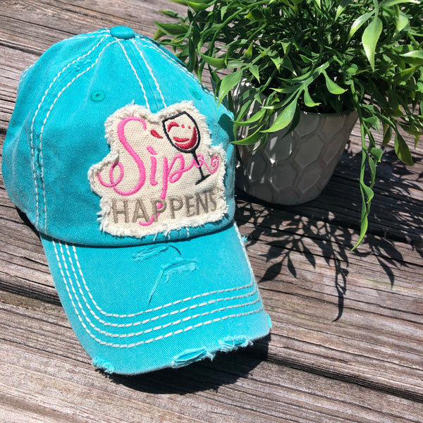Sip Happens Women's Distressed Baseball Hat