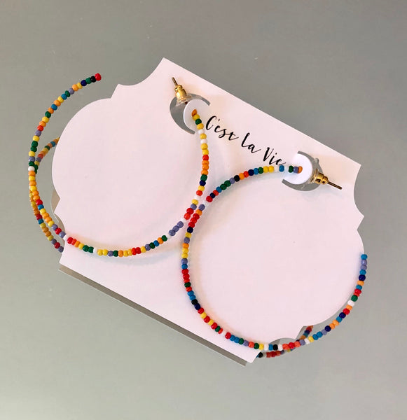 Multi Color Seed Bead Open Hoops