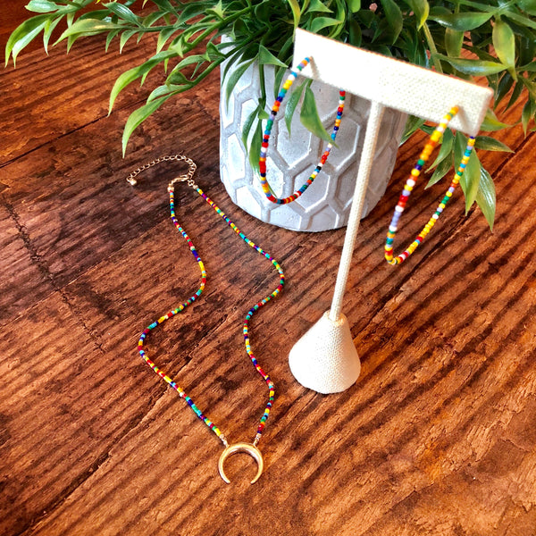 Multi Color Seed Bead Open Hoops