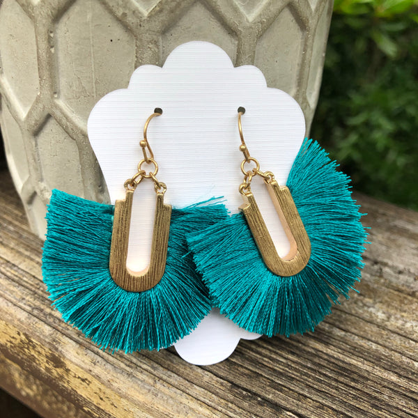 Teal and Gold Fan Earrings