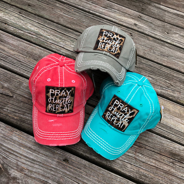 Pray Hustle Repeat Leopard Baseball Cap - 3 Colors