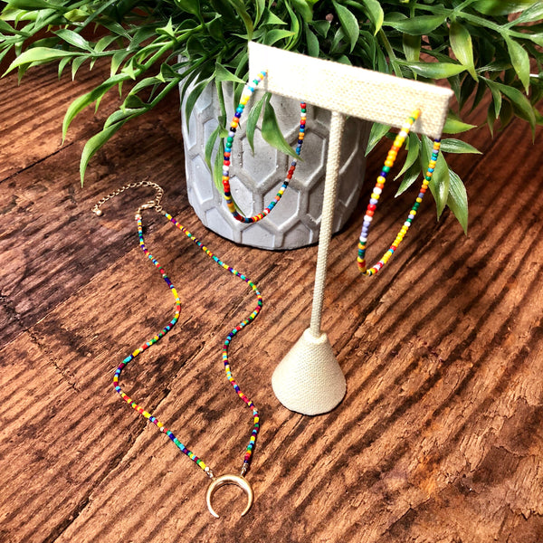 Multi Color Seed Bead Open Hoops