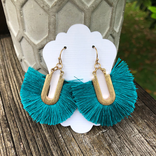 Teal and Gold Fan Earrings