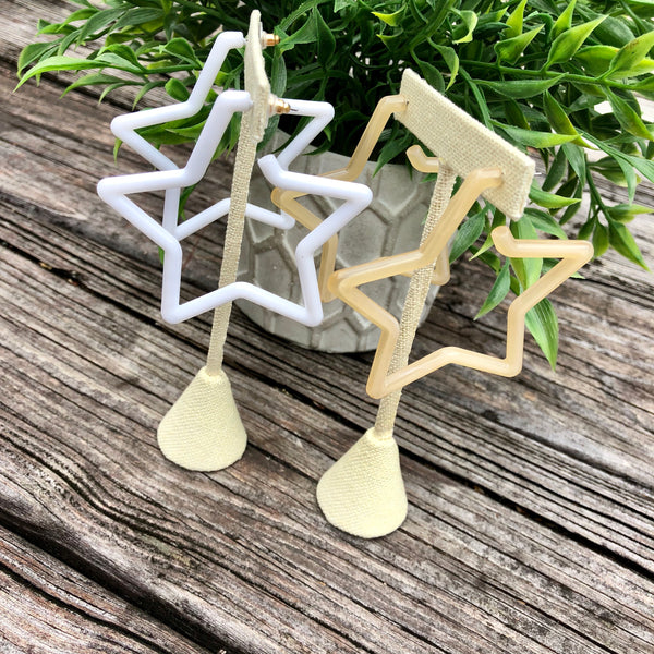 Star Hoop Earrings-White or Ivory