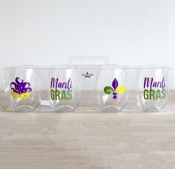 Set of 4 Plastic Stemless wine glasses - Several Styles!
