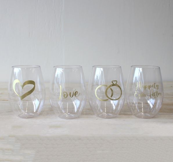 Set of 4 Plastic Stemless wine glasses - Several Styles!